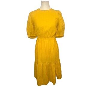 Sunday in Brooklyn Women's YELLOW Puff Sleeve Midi Dress Cottage Core Teacher XS
